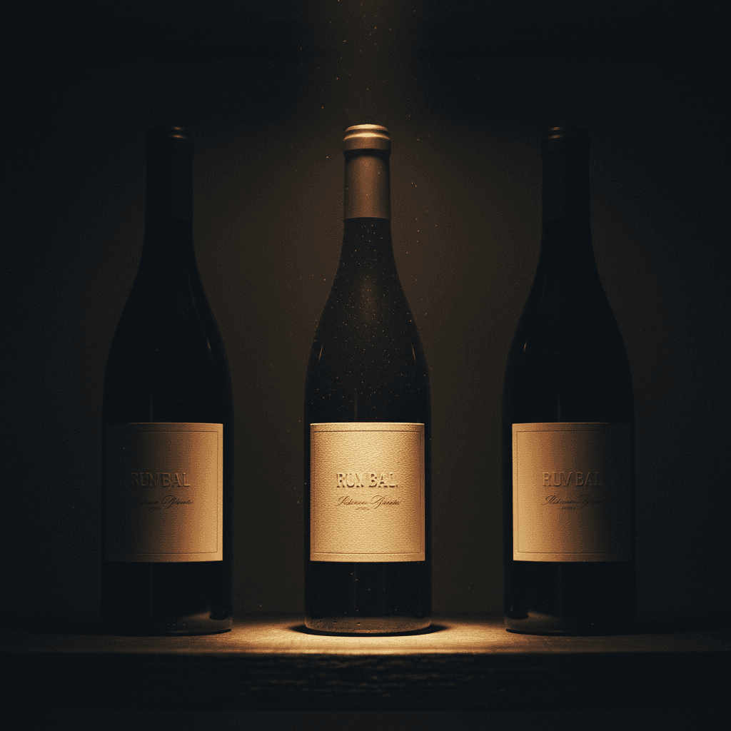 Three Château Alessan labels on a dark shelf