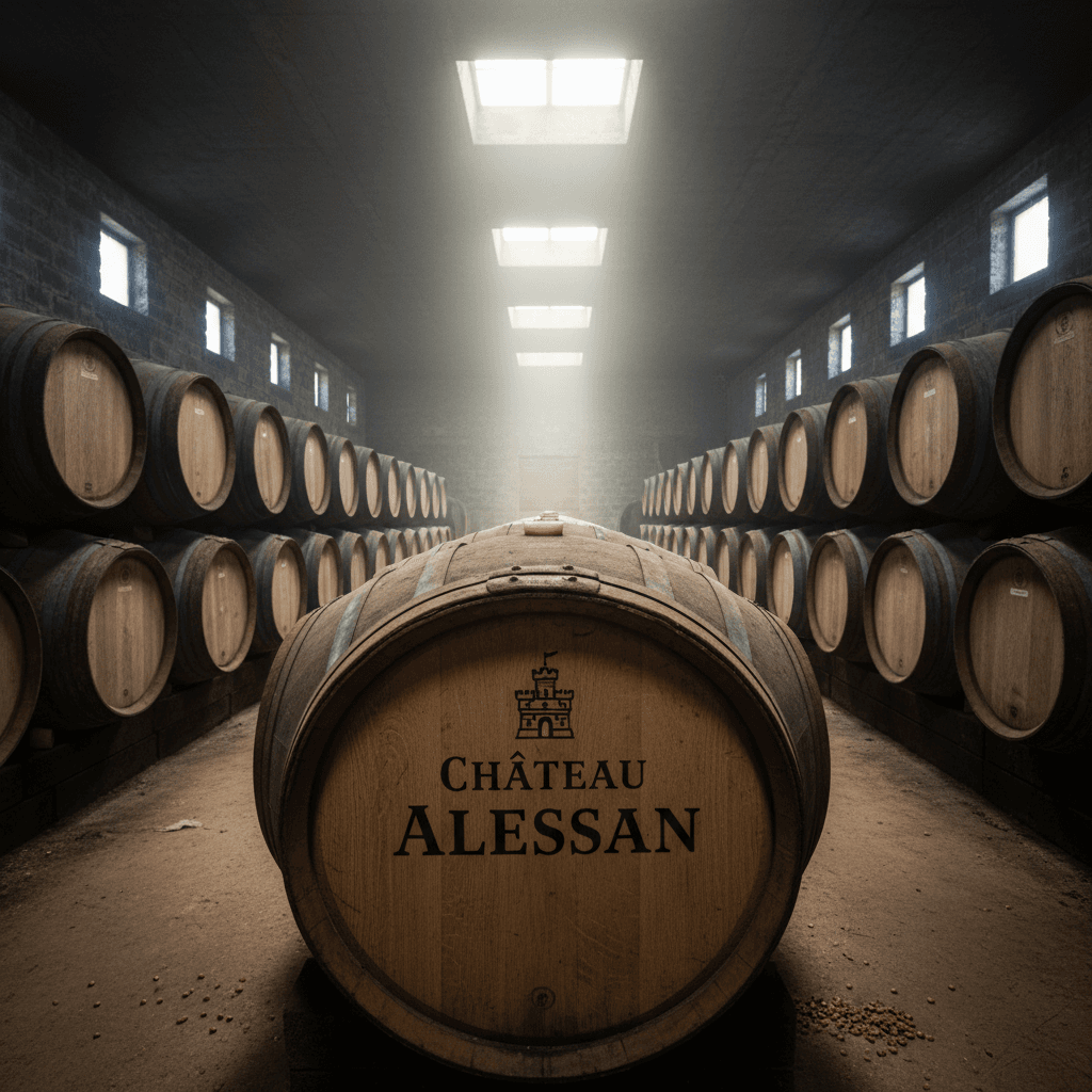 French oak barrels in a winery cellar