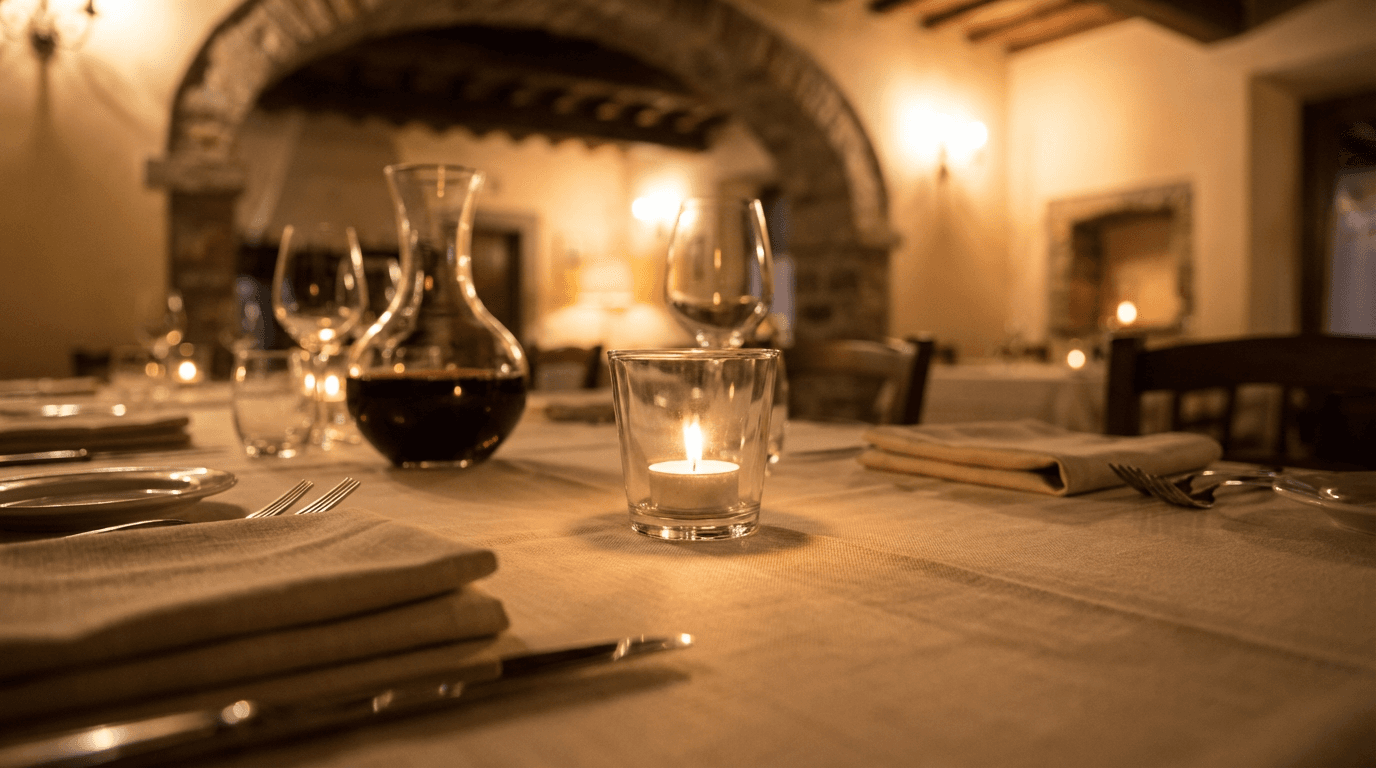 Two people at a candlelit table during a wine tasting consultation