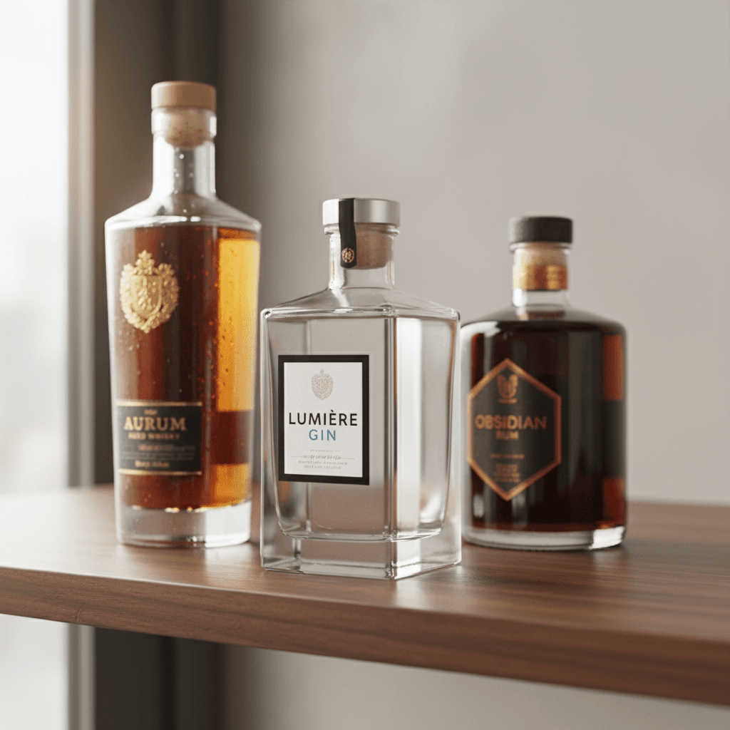 Private-label wine bottle with custom hotel crest on a bar