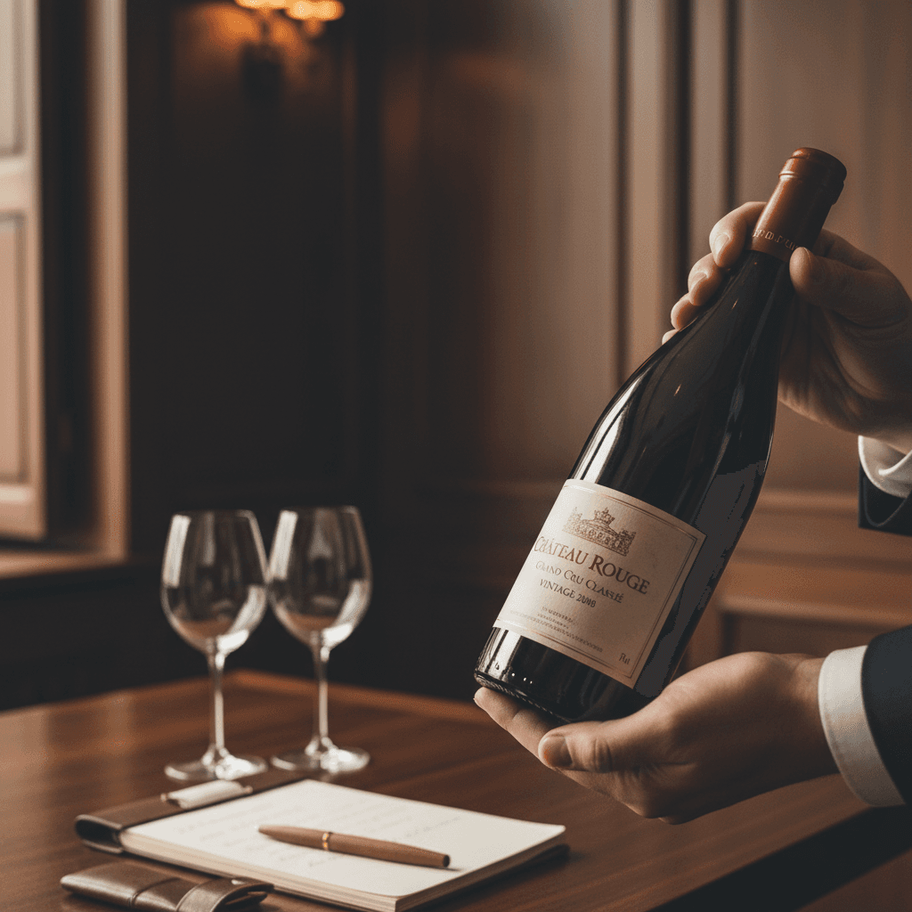 Sommelier decanting wine over white linen